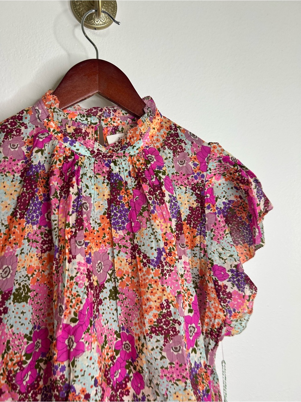 NWT Trovata 100% Cotton Carla High Neck Pink Multicolor Floral Blouse - Picture 10 of 16